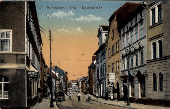 Postcard Mühlhausen in Thuringia, Erfurterstraße, house views, hairdresser, s Ambiente