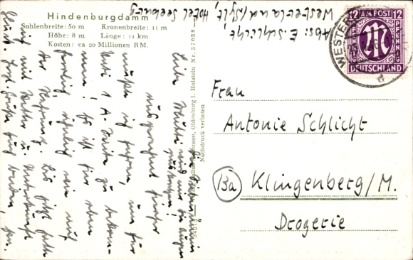 Maps Postcard Island Sylt, Westerland, List, Hindenburgdamm, Föhr