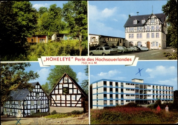 Postcard Hoheleye Winterberg in the Sauerland, holiday homes, half-timbered houses