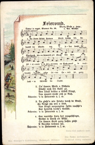 Song Postcard Günther, Anton, Erzgebirgische Mundart 36, Feieromd