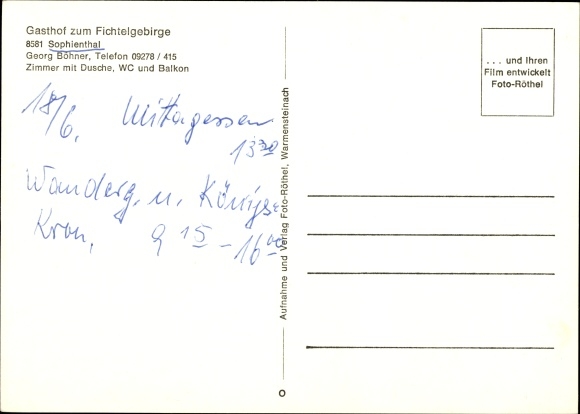 Postcard Sophienthal Weidenberg in Upper Franconia, Gasthof zum Fichtelgebirge