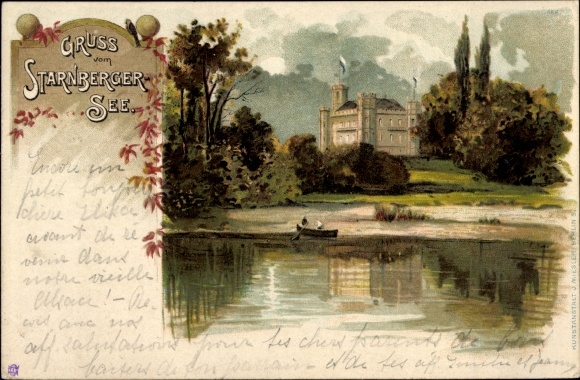Chromo-Litho Berg on Lake Starnberg Upper Bavaria, Berg Castle