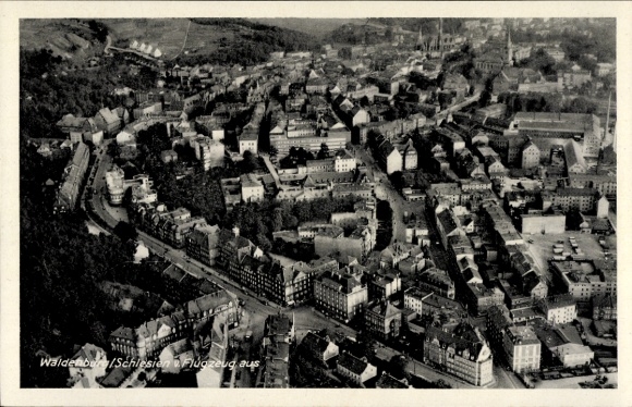 Postcard Waldenburg in Saxony, aerial view of architecture, hotels, street