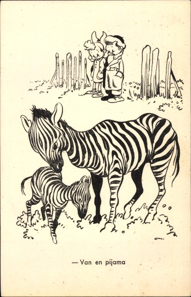 Artist Postcard Van en pijama, zebra, zebra child, children