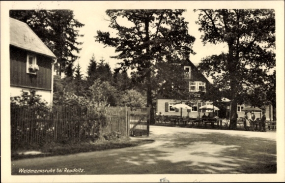 Postcard Reudnitz Werdau in Saxony, Weidmannsruhe, guesthouse, terrace