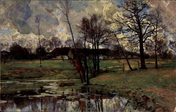 Artist PC Strüzel, Otto, foehn atmosphere, pond, clouds