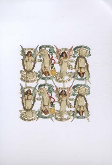 Oblate 8-block Merry Christmas", angel with flower wreaths, approx. 14 x 13 cm