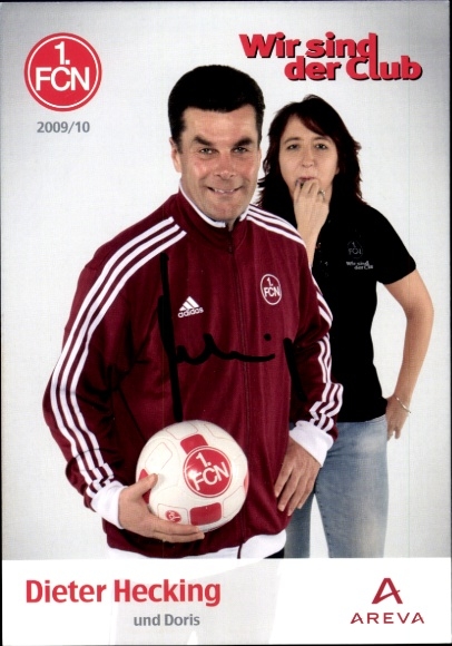 Autograph card coach Dieter Hecking and Doris, 1. FC Nuremberg, autograph