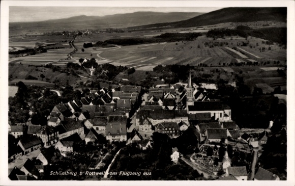 Postcard Schömberg (near Rottweil) Zollernalbkreis, aerial photograph, city view, church tower, landscape
