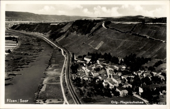 Postcard Filzen on the Saar Konz on the Moselle, aerial photograph