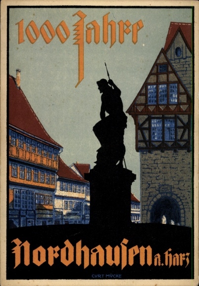 Ak Nordhausen am Harz, Festivalkarte, 1000 Jahre,  Statue, Altstadt