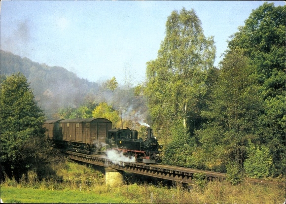 Ak Gleiswalde Großrückerswalde in het Erzgebirge, smalspoor Wolkenstein Jöhstadt, locomotief 99 1585 1