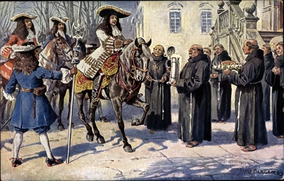Kunstenaarskaart Bergen, Fritz, München, Salvator Keller, monniken, edelman, bierpul, gedicht