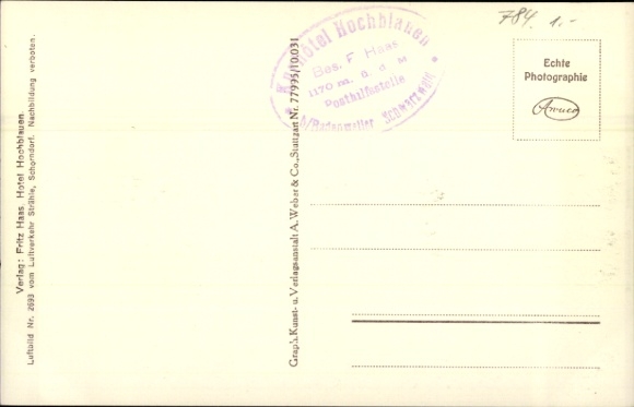Postcard Badenweiler in the Black Forest, Hotel Pension Hochblauen, Panorama
