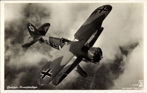 Postcard Henschel single-seater fighter, Luftwaffe, Biplan, Klinke & Co. Fl. 608