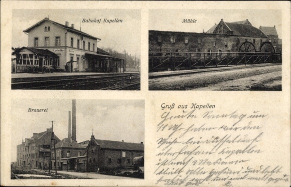 Postcard Capellen an der Erft Kapellen Grevenbroich Westphalia, brewery, station track side, mill