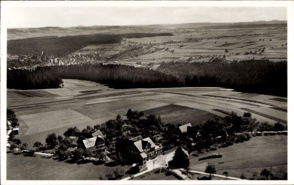 Postcard Heselbronn Altensteig in the Black Forest Württemberg, Gasthof u. Pension z. Hirsch, aerial photograph