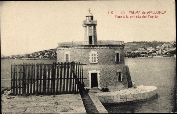 Postcard Palma de Mallorca Balearic Islands, Faro a la entrada del Puerto