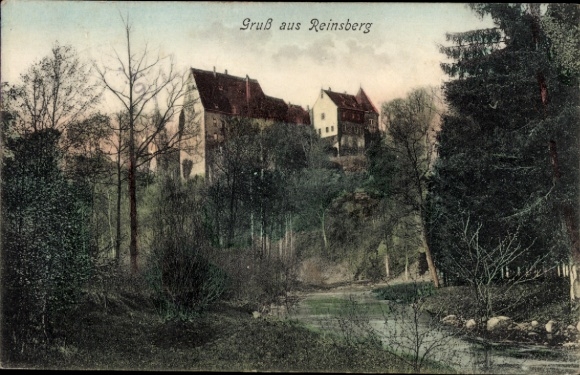 Ak Reinsberg in Sachsen, Vorderansicht von  Fluss, Bäume, nmotiv