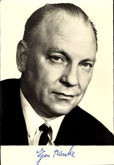 Postcard Egon Franke, Federal Minister for Intra-German Relations, SPD, portrait, autograph