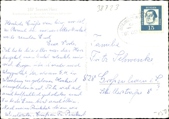 Postcard Seesen in the Harz, Hospital, Lauthenthaler Straße, aerial photograph