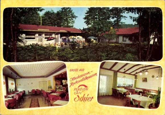 Postcard Hochwaldhausen Ilbeshausen Grebenhain Hesse, Café Schier, terrace, guest room