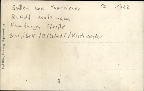 Photo Postcard Hamburg Billstedt Schiffbek Kirchwerder, saddler and upholsterer Rudolf Kratzmann, family