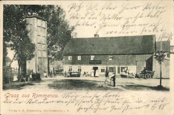 Postcard Rammenau Saxony, restaurant, tower, residents