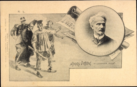 Judaica Artist Postcard Dreyfus Affair, Affaire Dreyfus, Rochefort, Conspuez Zola
