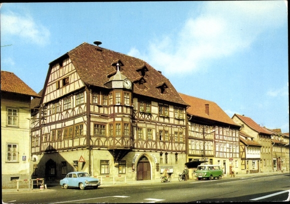 Postcard Wasungen in the Thuringian Forest, town hall