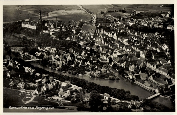 Postcard Donauwörth in Swabia Bavaria, aerial photograph of the town
