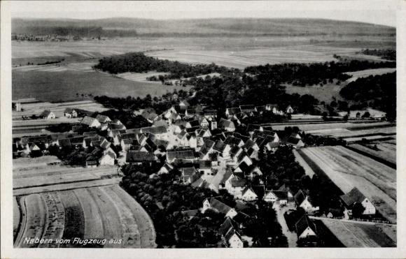 Postcard Nabern Kirchheim unter Teck Württemberg, aerial view of rural landscape, houses, fields