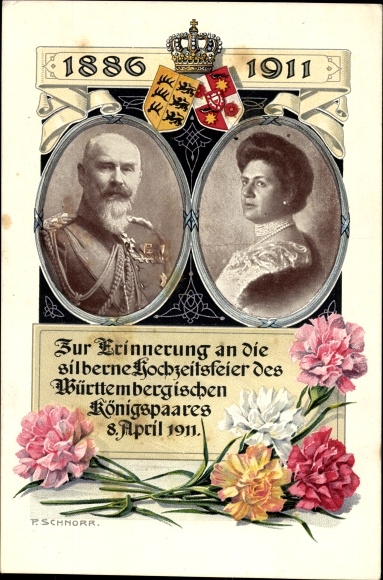 Postal stationery PC King Wilhelm II of Württemberg, Marie zu Waldeck and Pyrmont, silver wedding 1911