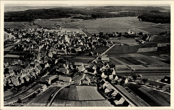 Postcard Böblingen in Württemberg, aerial view of Enningen, village-like structure, fields and forests