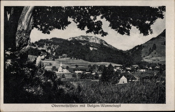 Postcard Obermaiselstein in Oberallgäu Swabia, panorama with Bolgen-Wannekopf, Sturmannshöhle,