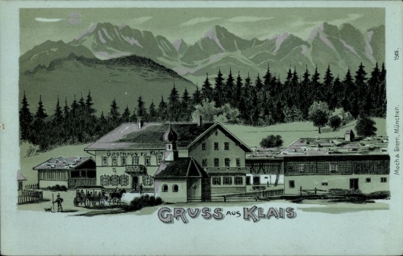 Moonlight Chromo-Litho Klais Krün Upper Bavaria, general view