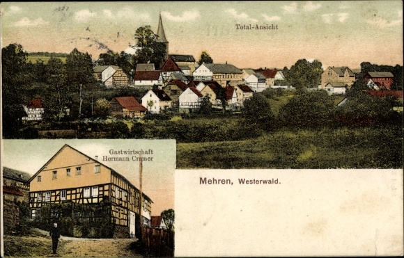 Ak Mehren in het Westerwald, algemeen beeld, restaurant Hermann Cramer