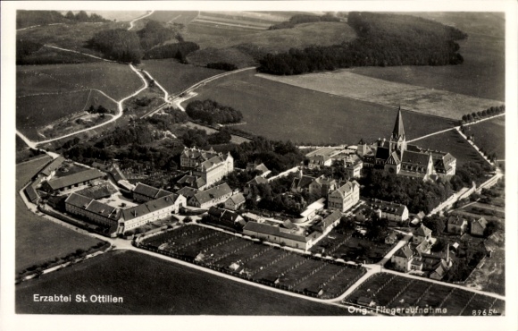 Postcard Eresing in Upper Bavaria, Archabbey of Saint Ottilien, aerial photograph