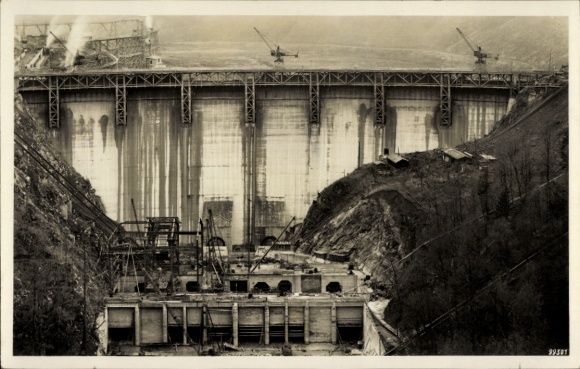 Postcard Saale Orla Kreis, construction of the Bleiloch Dam