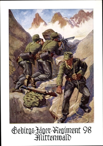 Künstler Ak Seitz, Gebirgsjäger Regiment 98 Mittenwald, Wehrmacht