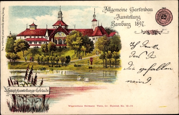 Chromo-Litho Hamburg Mitte Altstadt, General Horticultural Exhibition 1897, main exhibition building
