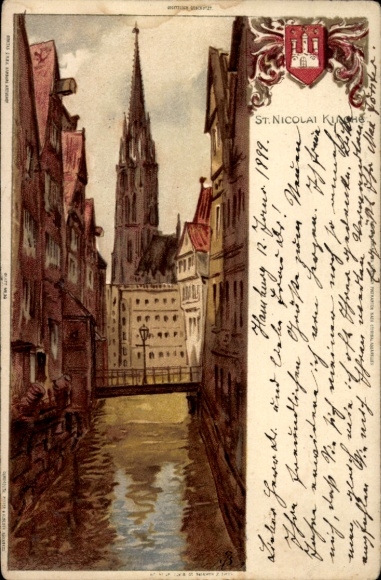 Coat of arms artist Chromo-Litho Biese, C., Hamburg, St. Nicolai Church