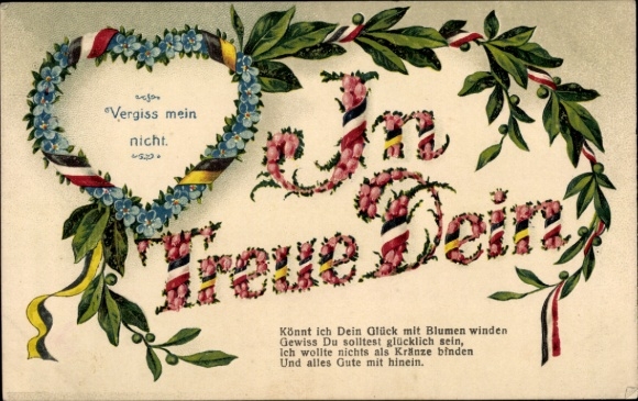 Emboss Postcard In Loyalty Yours, Laurel, Forget-me-not