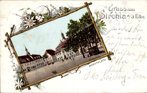 Passepartout Postcard Strehla in Saxony, part of the market square