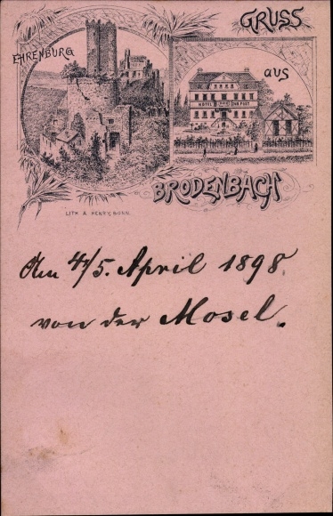 Litho Brodenbach an der Mosel, Ehrenburg, Hotel