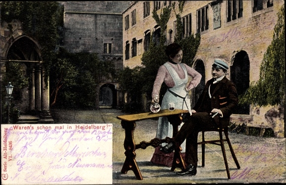 Studentika Postcard Waren&#39;s ever in Heidelberg, wine