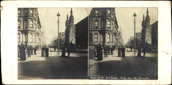 Stereo Photo New York City, 5th Ave. 42nd Street, woman next to church model