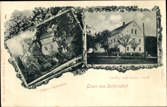 Postcard Seifersdorf Wachau Sachsen, castle, inn to the faithful dog