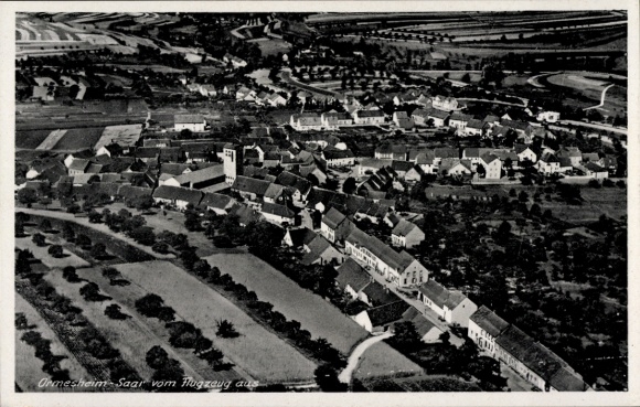 Postcard Ormesheim Mandelbachtal in Saarland, aerial photograph