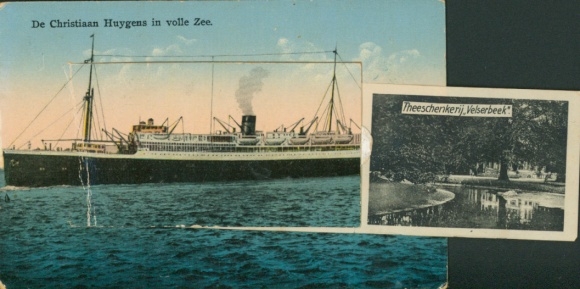 Leporello Postcard passenger ship Christiaan Huygens, SMN, Theeschenkerij Velserbeek, Velsen, Ijmuiden